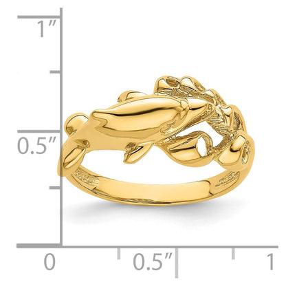 14K Yellow Gold Polished Dolphin Swimming Into Waves Ring