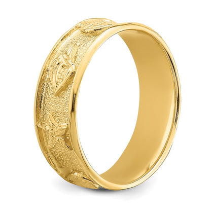 14K Yellow Gold Polished /Textured Shell Solid Band