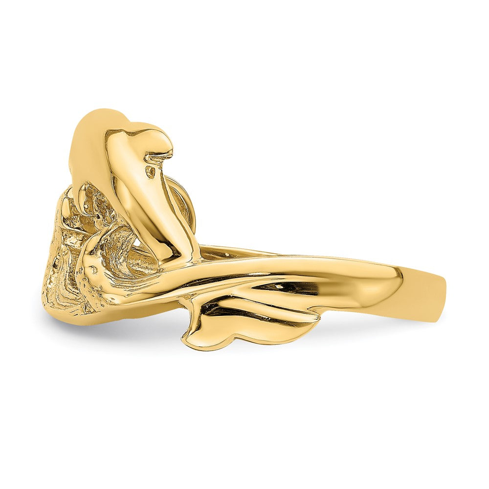 14K Yellow Gold 2-D and Polished Dolphin Ring