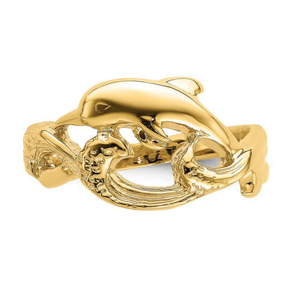 14K Yellow Gold 2-D and Polished Dolphin Ring