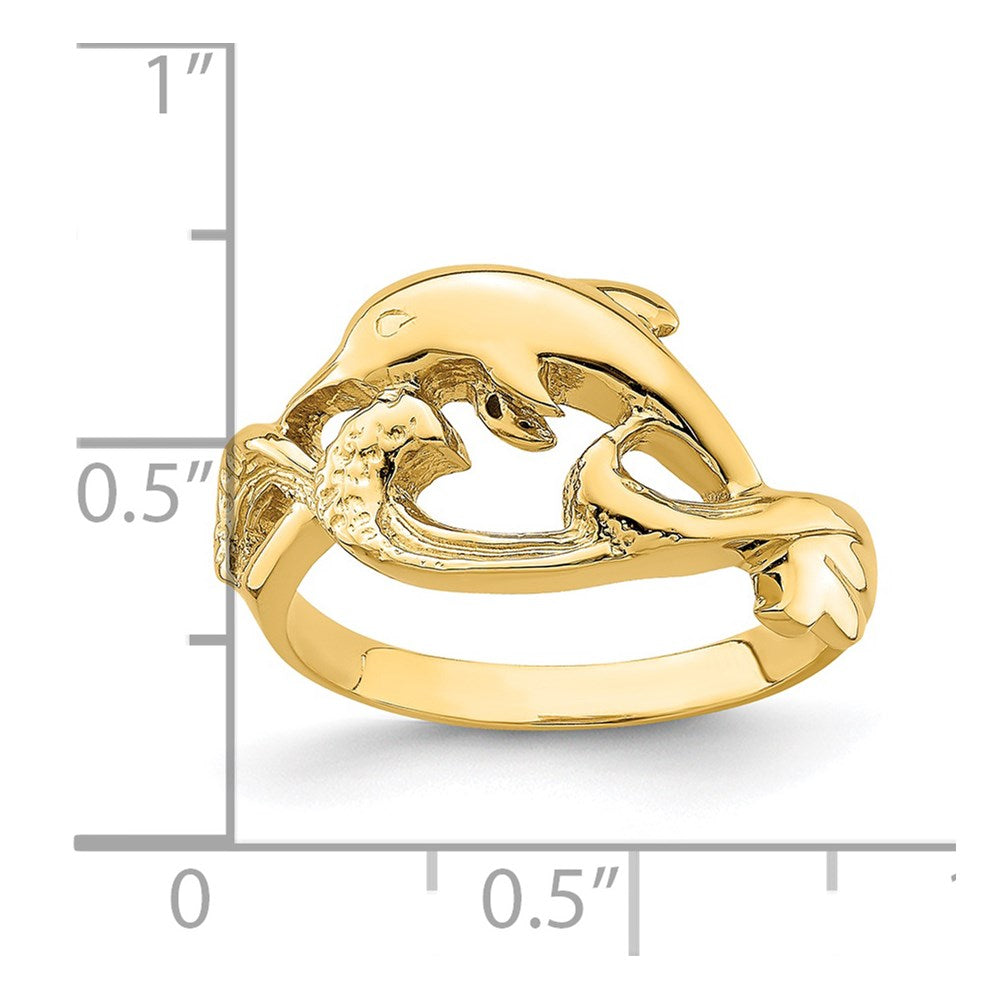 14K Yellow Gold 2-D and Polished Dolphin Ring
