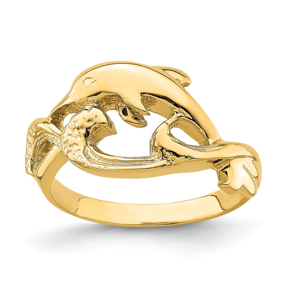 14K Yellow Gold 2-D and Polished Dolphin Ring