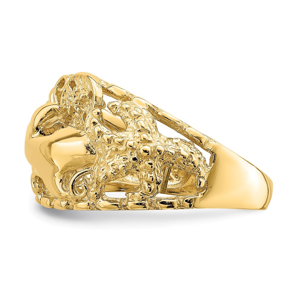 14K Yellow Gold Dolphin and Sand Dollar Ring