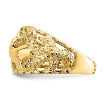 14K Yellow Gold Dolphin and Sand Dollar Ring