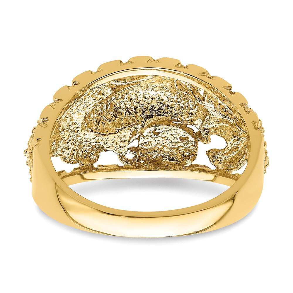 14K Yellow Gold Dolphin and Sand Dollar Ring