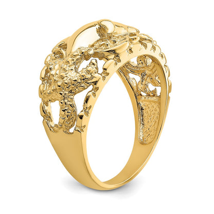 14K Yellow Gold Dolphin and Sand Dollar Ring