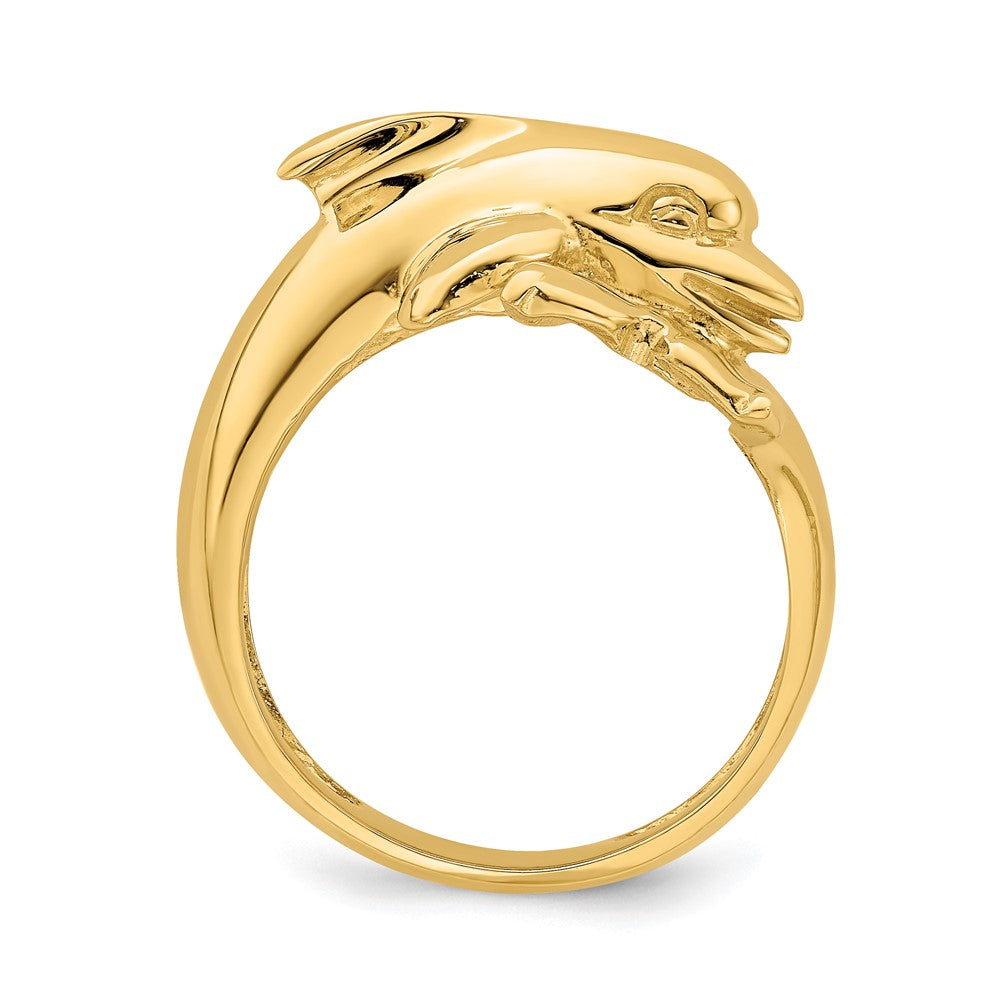 14K Yellow Gold Polished Dolphin Ring