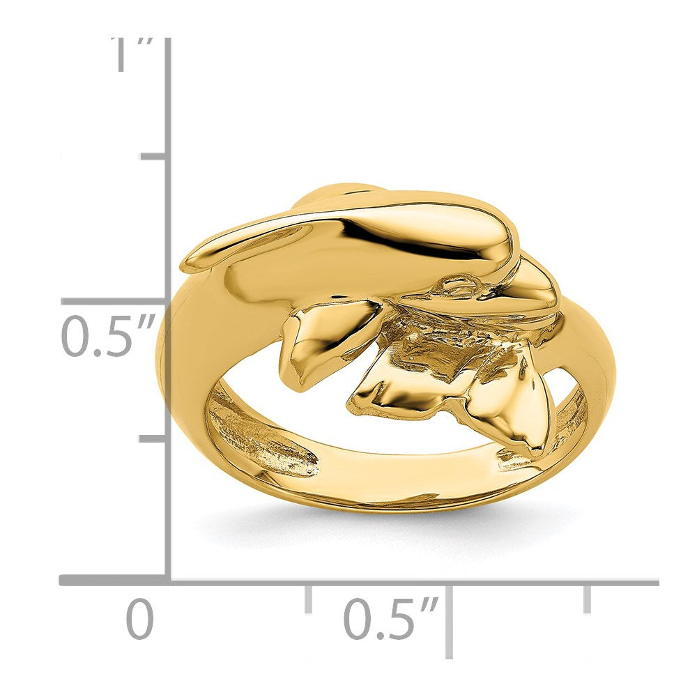 14K Yellow Gold Polished Dolphin Ring