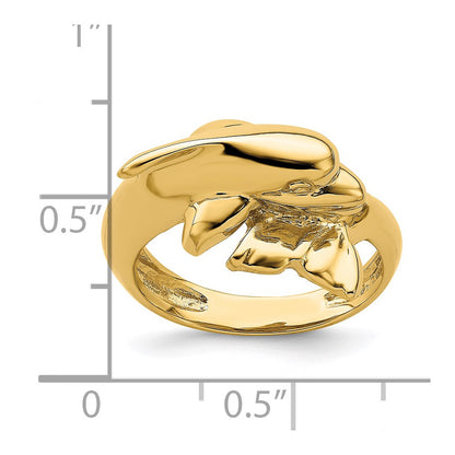 14K Yellow Gold Polished Dolphin Ring