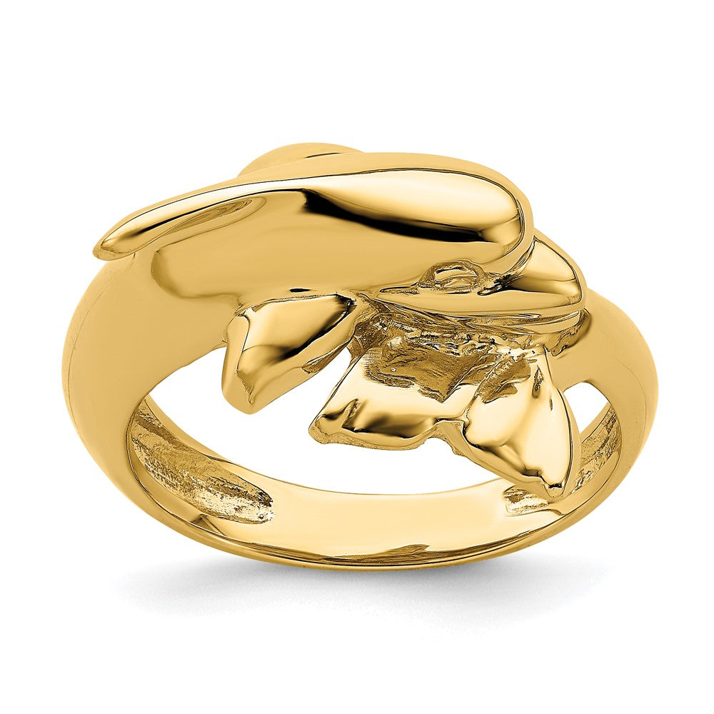 14K Yellow Gold Polished Dolphin Ring
