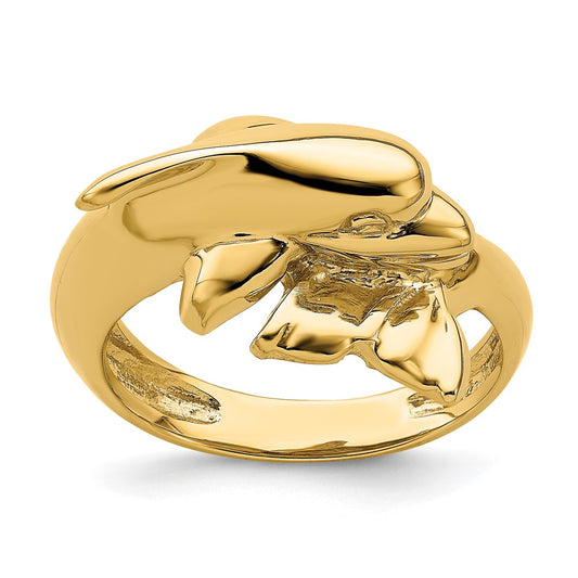 14K Yellow Gold Polished Dolphin Ring