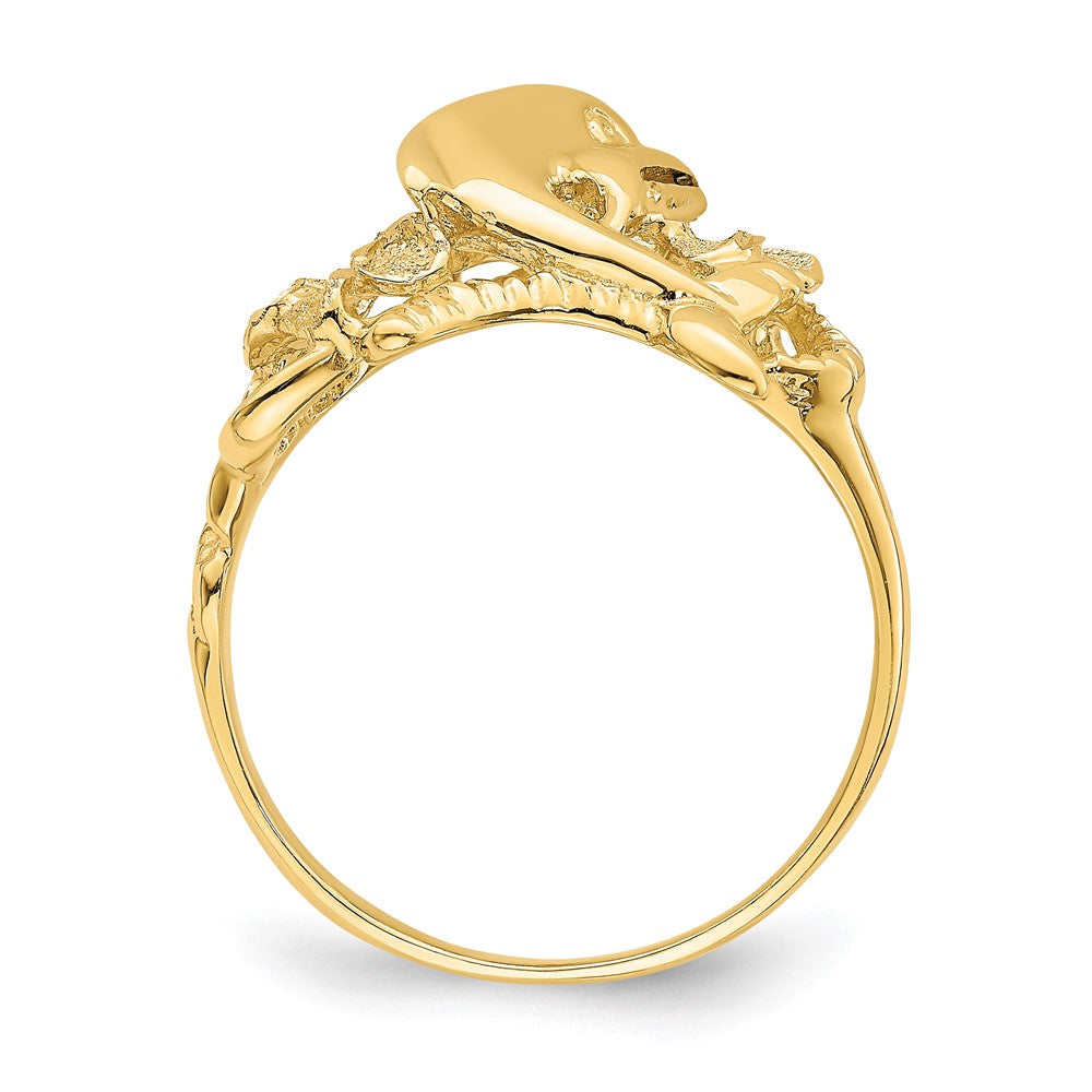 14K Yellow Gold Polished Two Plumeria Flowers w/ Dolphin Ring