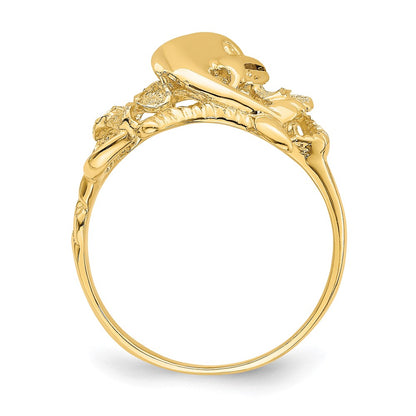 14K Yellow Gold Polished Two Plumeria Flowers w/ Dolphin Ring