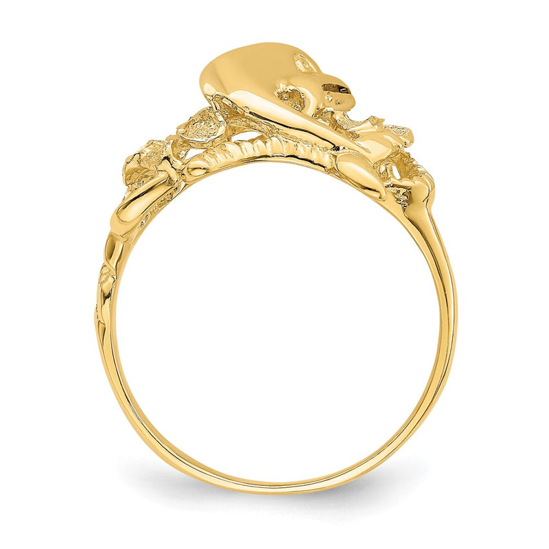14K Yellow Gold Polished Two Plumeria Flowers w/ Dolphin Ring
