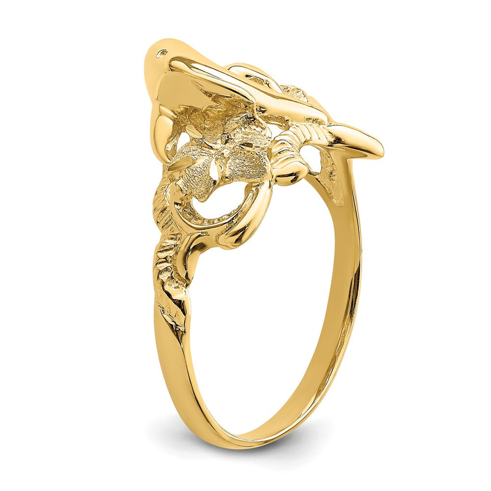 14K Yellow Gold Polished Two Plumeria Flowers w/ Dolphin Ring