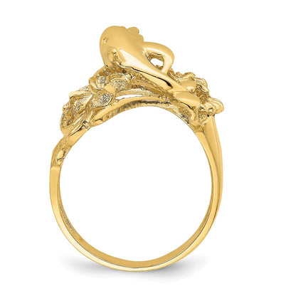14K Yellow Gold Plumeria w/ Jumping Dolphins Ring