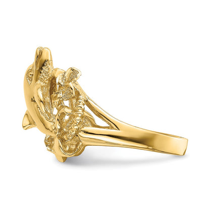 14K Yellow Gold Plumeria w/ Jumping Dolphins Ring