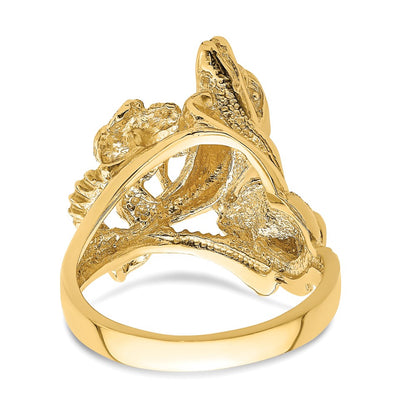 14K Yellow Gold Plumeria w/ Jumping Dolphins Ring