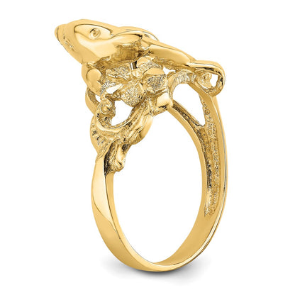 14K Yellow Gold Plumeria w/ Jumping Dolphins Ring