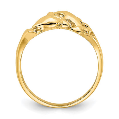 14K Yellow Gold Polished Double Dolphins Swimming Ring