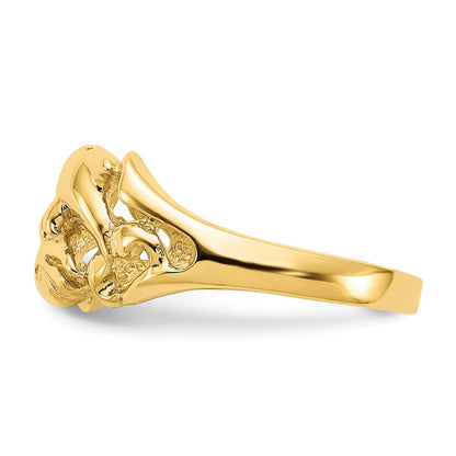 14K Yellow Gold Polished Double Dolphins Swimming Ring