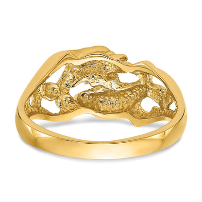 14K Yellow Gold Polished Double Dolphins Swimming Ring