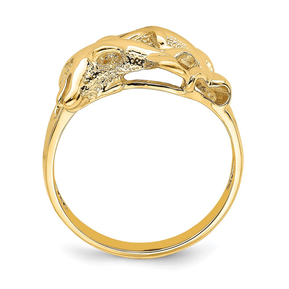 14K Yellow Gold Polished Dolphins Swimming Ring