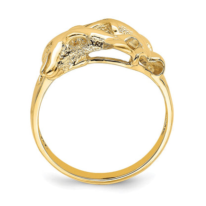 14K Yellow Gold Polished Dolphins Swimming Ring