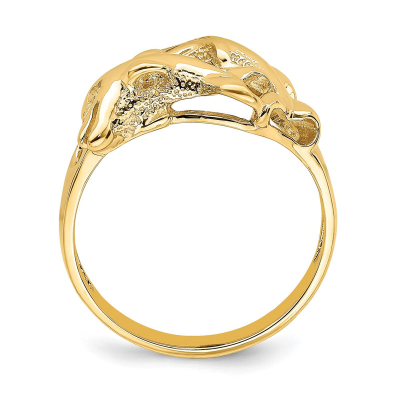14K Yellow Gold Polished Dolphins Swimming Ring