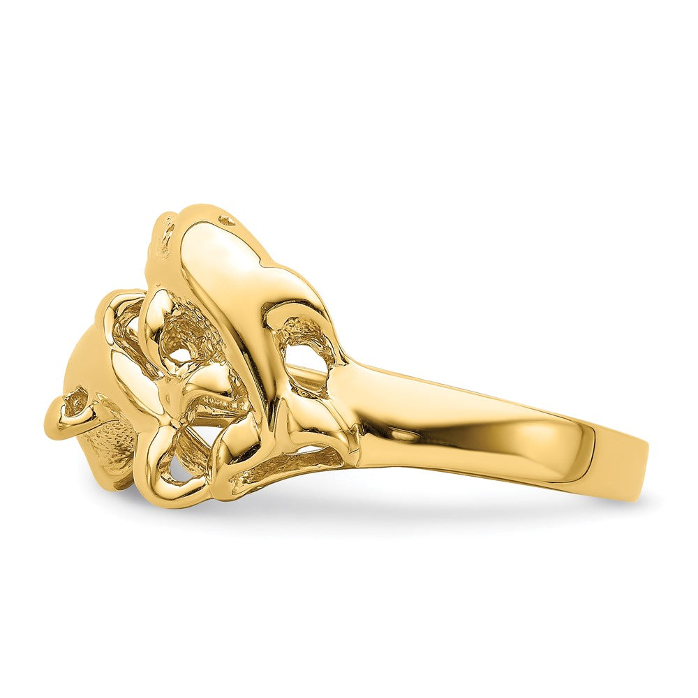 14K Yellow Gold Polished Dolphins Swimming Ring
