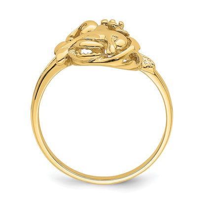 14K Yellow Gold Dolphin and Plumeria In Wave Ring