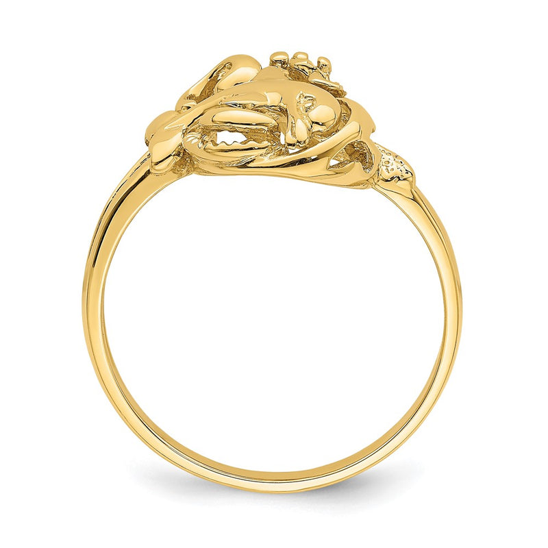 14K Yellow Gold Dolphin and Plumeria In Wave Ring
