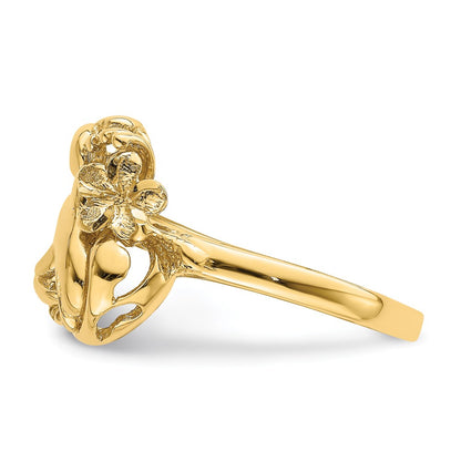 14K Yellow Gold Dolphin and Plumeria In Wave Ring