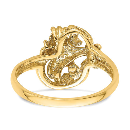14K Yellow Gold Dolphin and Plumeria In Wave Ring