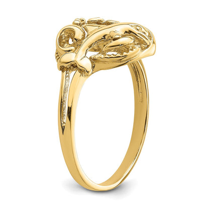 14K Yellow Gold Dolphin and Plumeria In Wave Ring