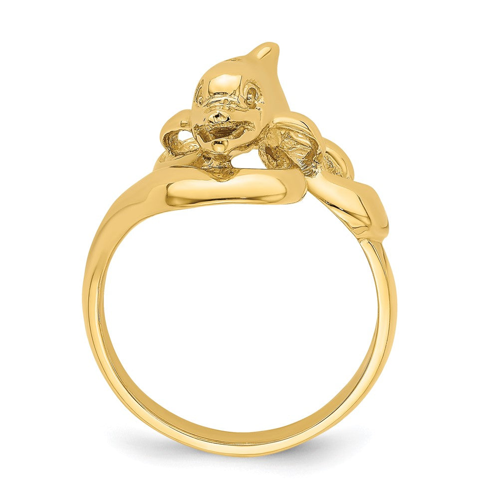 14K Yellow Gold Polished Dolphin Swimming On Waves Pattern Ring