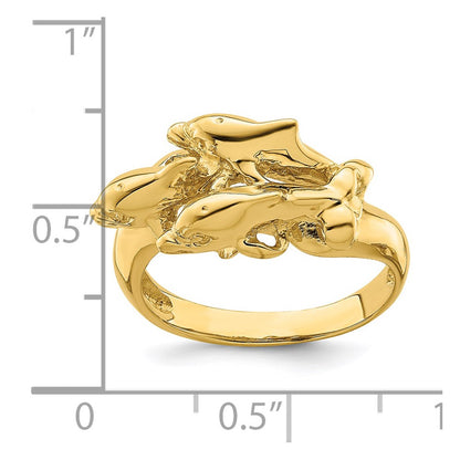 14K Yellow Gold Dolphins Ring