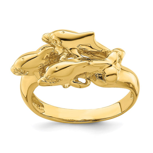 14K Yellow Gold Dolphins Ring