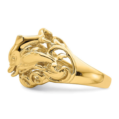 14K Yellow Gold Polished Dolphins In Waves Ring