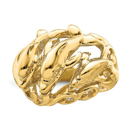 14K Yellow Gold Polished Dolphins In Waves Ring