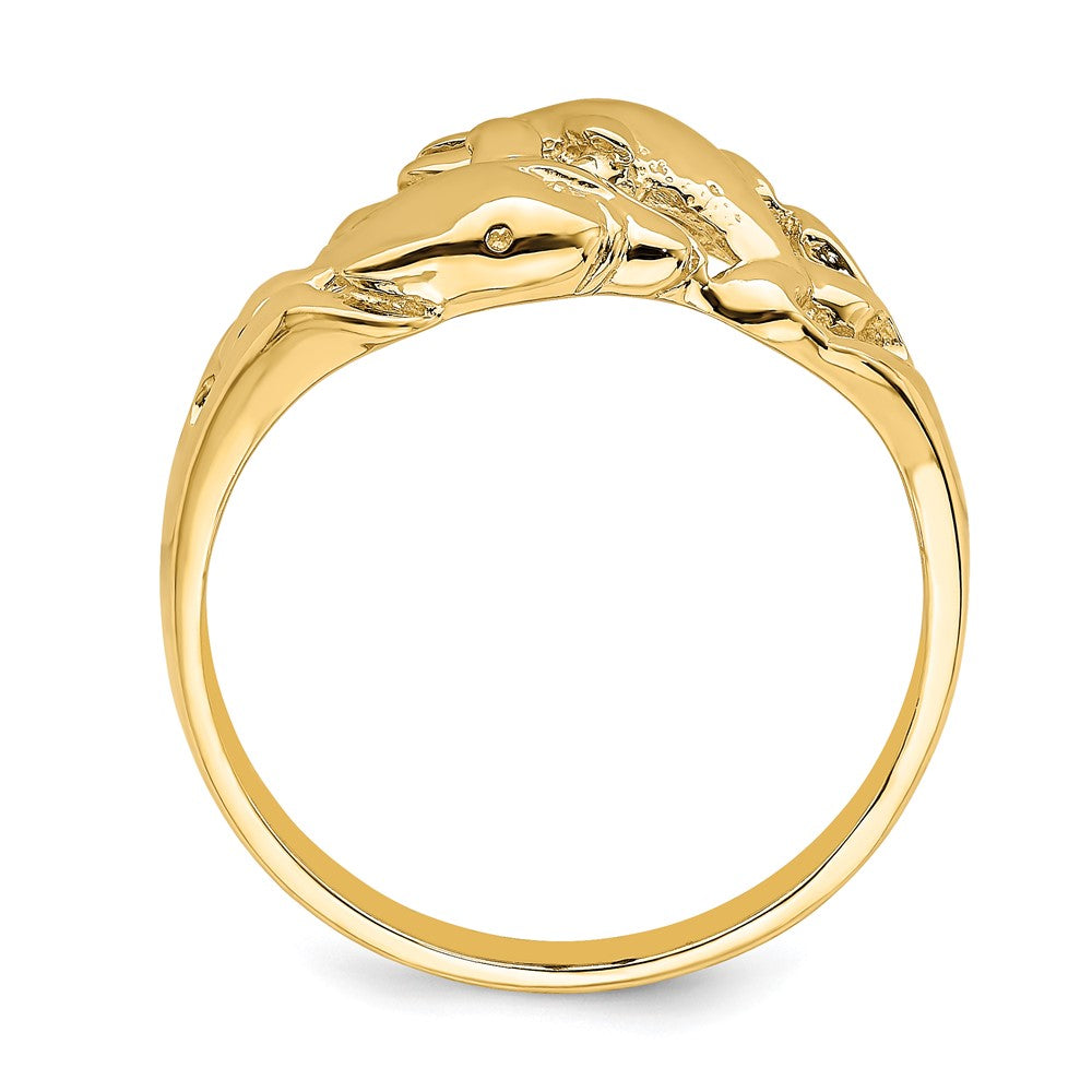 14K Yellow Gold Polished Double Dolphins Swimming Ring