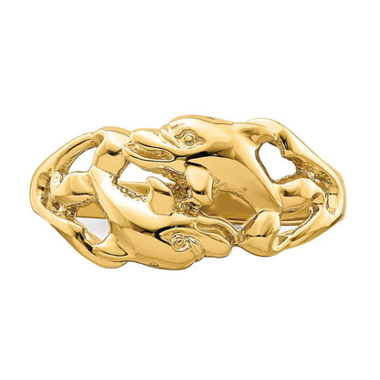 14K Yellow Gold Polished Double Dolphins Swimming Ring