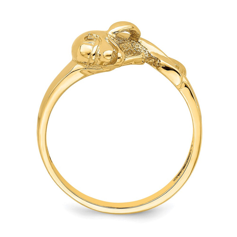 14K Yellow Gold Polished Horizontal Jumping Dolphin Ring