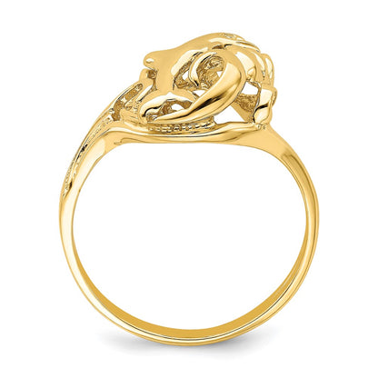 14K Yellow Gold Polished Dolphin Jumping In Wave Ring