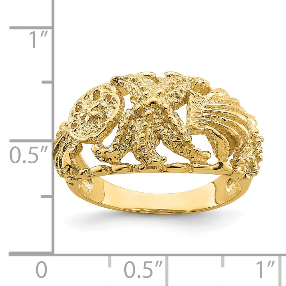 14K Yellow Gold Starfish w/ Multi Shell Dome Ring
