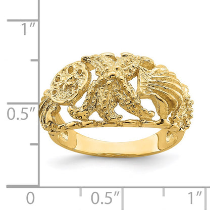 14K Yellow Gold Starfish w/ Multi Shell Dome Ring