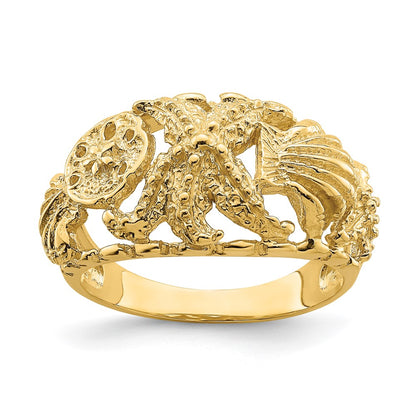 14K Yellow Gold Starfish w/ Multi Shell Dome Ring
