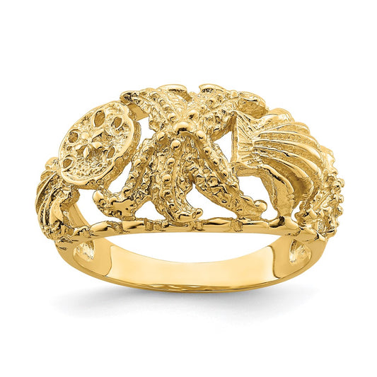 14K Yellow Gold Starfish w/ Multi Shell Dome Ring
