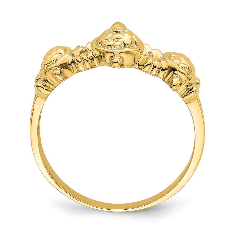 14K Yellow Gold Textured Three Sea Turtle Ring
