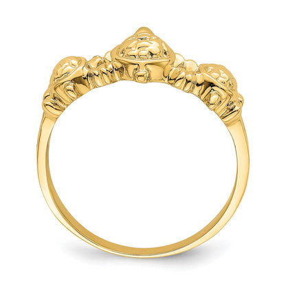 14K Yellow Gold Textured Three Sea Turtle Ring